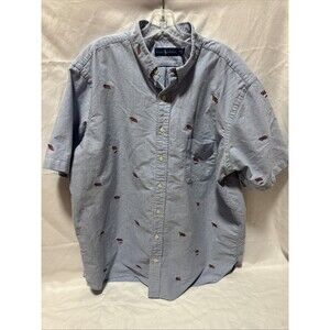 Polo Ralph Lauren ButtonDown Shirt 1XB Blue Embroidered USA Flags Cotton Oxford
